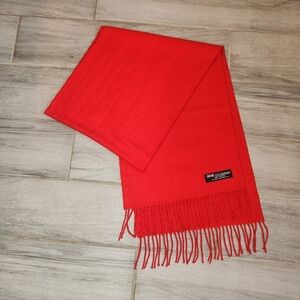 Scarlet Red Scarf Men's 100% Cashmere Fringe Formal Classic Made In Scotland